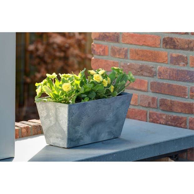 Bloempot/plantenpot balkonbak van gerecycled kunststof steengrijs D74 x 17 en H17 cm - Plantenbakken