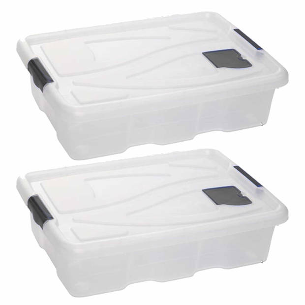 2x Stuks kunststof stapelbare opbergbakken 28 liter 62 x 45 x 17 cm - Opbergbox