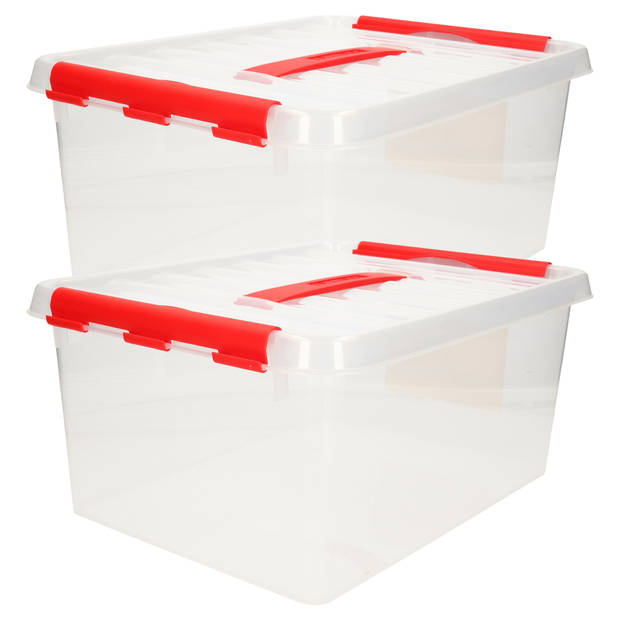 2x Kunststof stapelbare opbergbak 15 liter 40 x 30 x 18 cm - Opbergbox