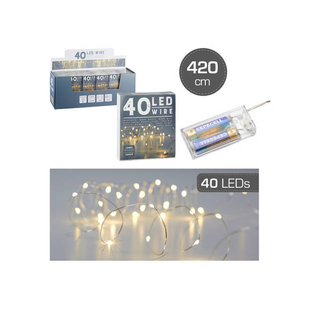 Draadverlichting lichtsnoer met 40 lampjes warm wit op batterij 420 cm - Lichtsnoeren