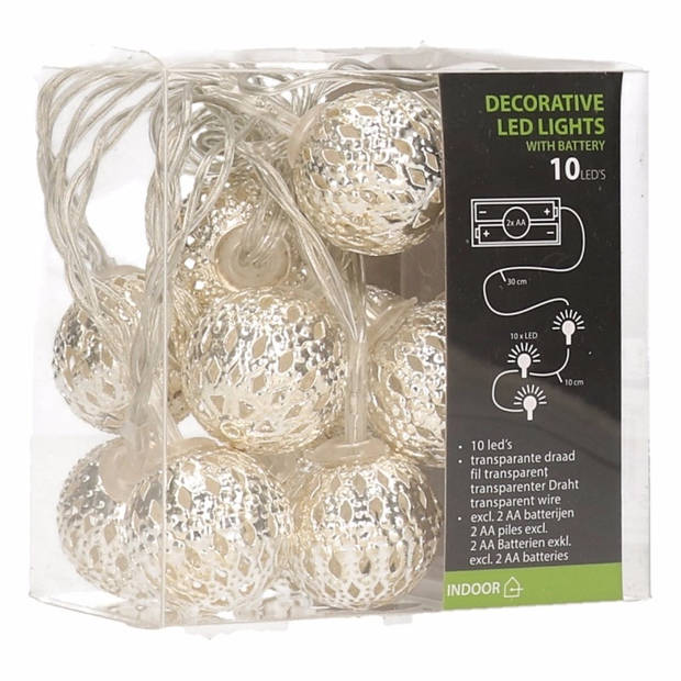 Zilveren kerstballen slinger met witte led verlichting - Lichtsnoeren
