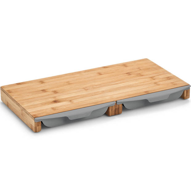 Rechthoekige bamboe houten snij/serveerplank met opvangbakjes 50 cm - Snijplanken