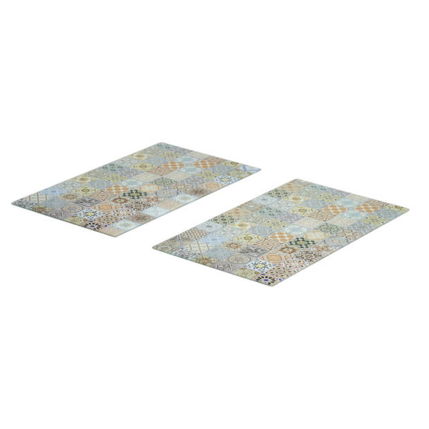 2x Glazen snij/serveerplanken met mozaiek print 30 x 52 cm - Snijplanken