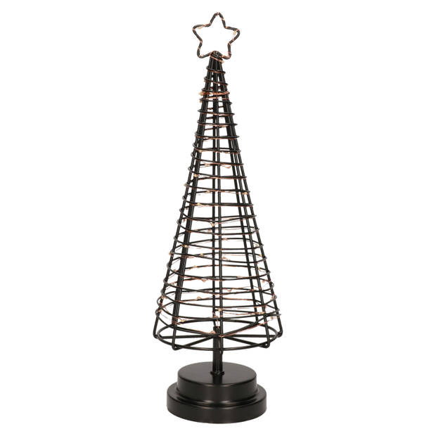 Verlichte figuren zwarte 3D lichtboompje/metalen boom/kerstboompje met 45 led lichtjes 36 cm - kerstverlichting figuur