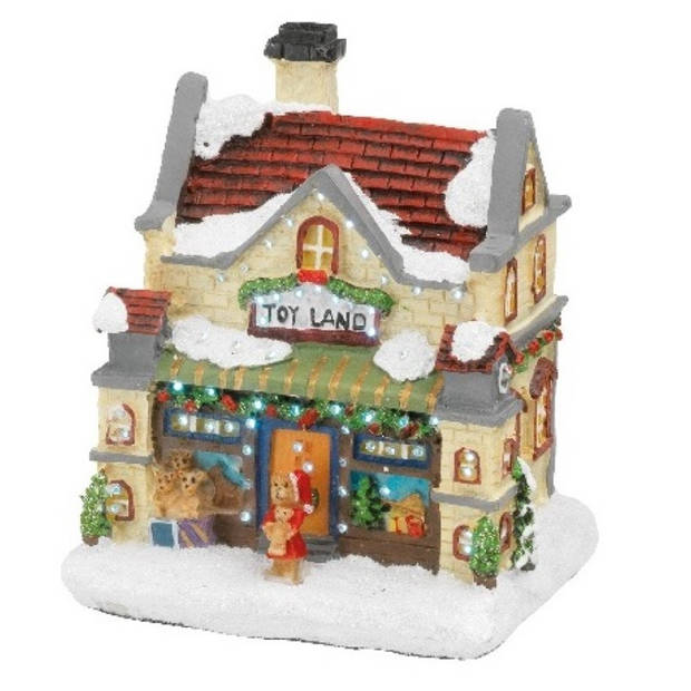 2x stuks kerstdorp kersthuisjes speelgoedwinkels met verlichting 9 x 11 x 12,5 cm - Kerstdorpen