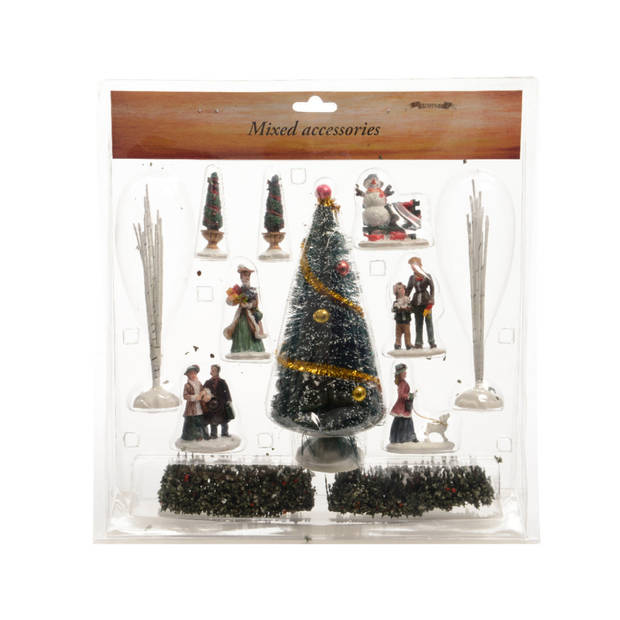 8x stuks kerstdorp accessoires figuurtjes/poppetjes en kerstboompje - Kerstdorpen