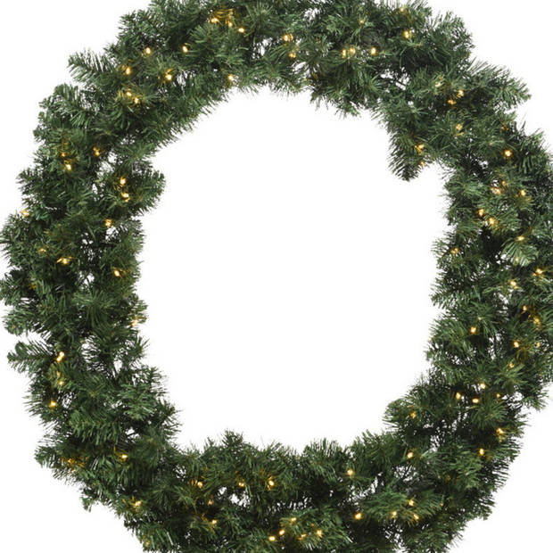 Kerstkrans/dennenkrans groen met warm witte verlichting en timer 50 cm - Kerstkransen