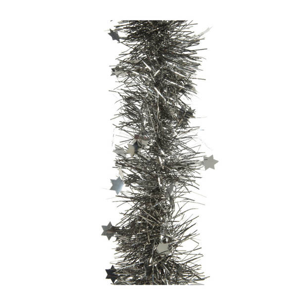 2x stuks lametta kerstslingers met sterretjes antraciet (warm grey) 270 x 10 cm - Kerstslingers