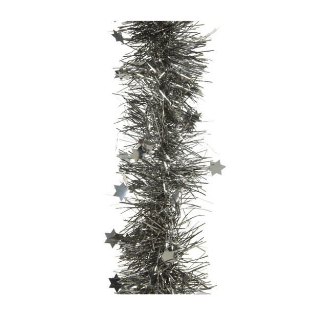 1x stuks lametta kerstslingers met sterretjes antraciet (warm grey) 270 x 10 cm - Kerstslingers