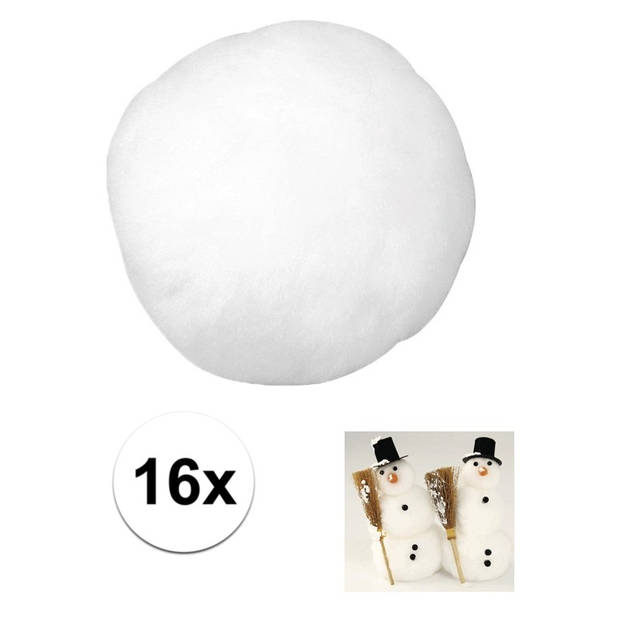 16x Witte sneeuwballen/sneeuwbollen 6 cm - Decoratiesneeuw