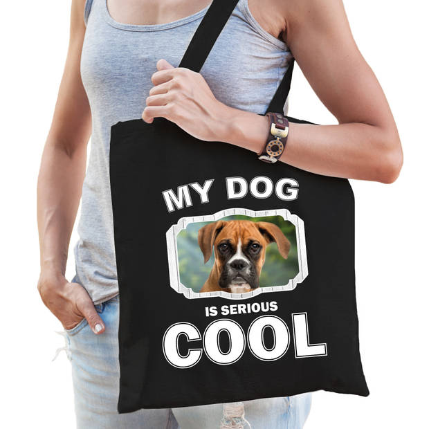 Katoenen tasje my dog is serious cool zwart - Boxer honden cadeau tas - Feest Boodschappentassen