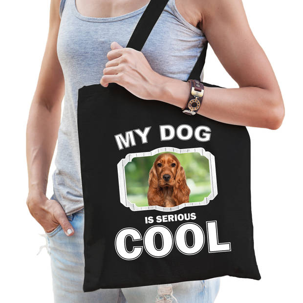 Katoenen tasje my dog is serious cool zwart - Spaniel honden cadeau tas - Feest Boodschappentassen