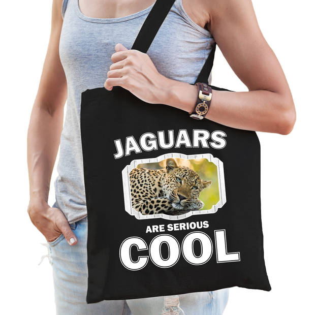 Katoenen tasje jaguars are serious cool zwart - jaguars/ luipaarden/ luipaard cadeau tas - Feest Boodschappentassen