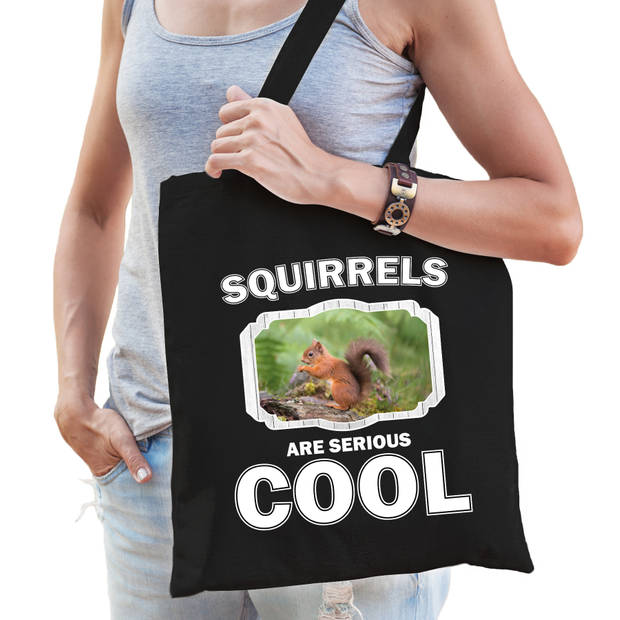 Katoenen tasje squirrels are serious cool zwart - eekhoorntjes/ eekhoorntje cadeau tas - Feest Boodschappentassen