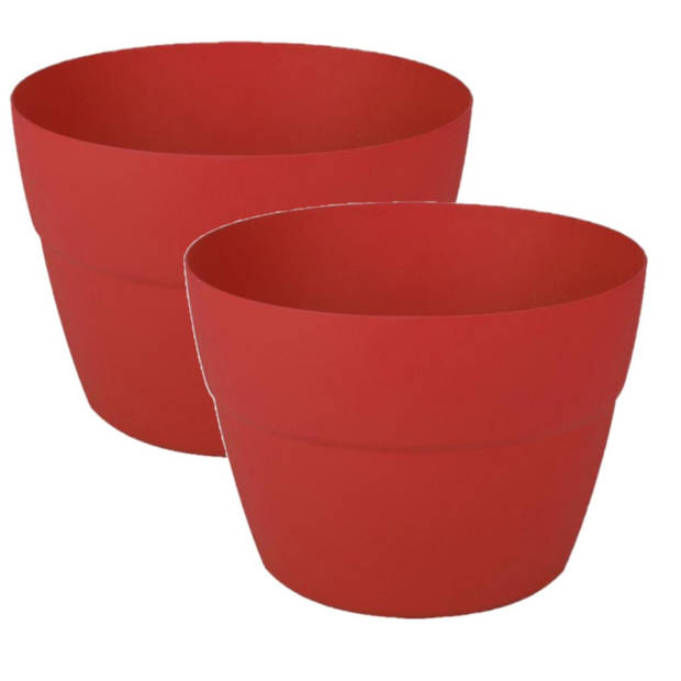 2x stuks balkon plantenpotten/bloempotten kunststof rood D30 x H21 cm - Plantenpotten