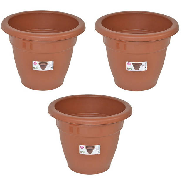 Set van 2x stuks terra cotta kleur ronde plantenpot/bloempot kunststof diameter 40 cm - Plantenpotten