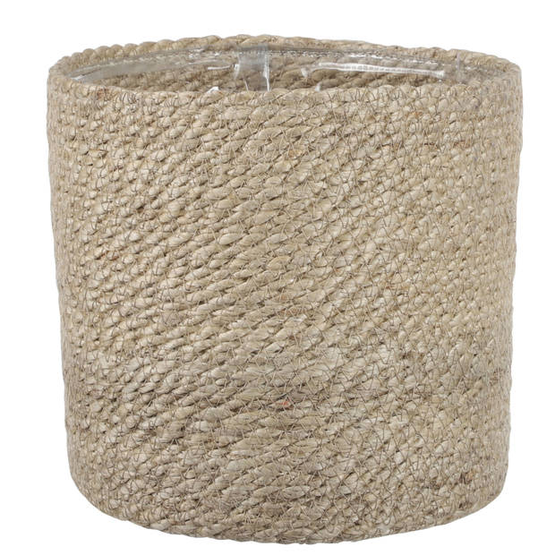 2x stuks naturel rotan planten pot mand van gedraaid jute/riet H20 en D20 cm - Plantenpotten