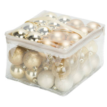 48x stuks kunststof kerstballen goud 6 cm in opbergtas/opbergbox - Kerstbal