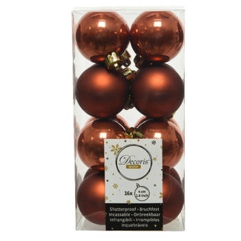 16x stuks kunststof kerstballen terra bruin 4 cm glans/mat - Kerstbal