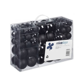 100x Zwarte kunststof kerstballen 3, 4 en 6 cm glitter, mat, glans - Kerstbal