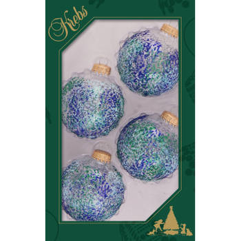 8x stuks luxe glazen kerstballen 7 cm transparant met blauwe glitters - Kerstbal