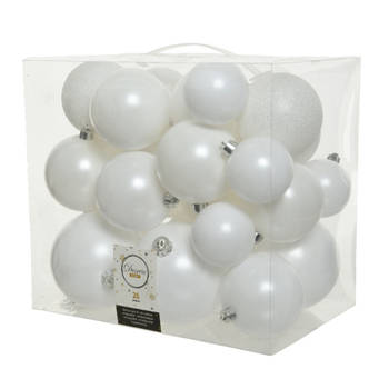 Decoris kerstballen - 26x st - wit - 6, 8 en 10 cm - kunststof - Kerstbal