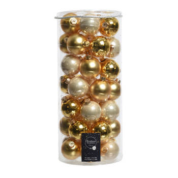 49x stuks glazen kerstballen parel/goud 6 cm glans en mat - Kerstbal