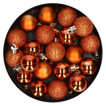 20x stuks kleine kunststof kerstballen oranje 3 cm mat/glans/glitter - Kerstbal