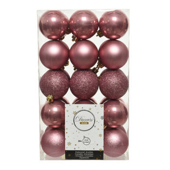 Kerstballen - 30x st - ouderoze - 6 cm - kunststof - velvet - Kerstbal