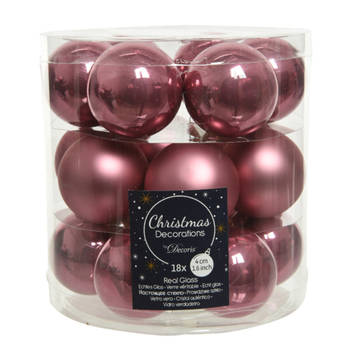 18x stuks kleine glazen kerstballen oud roze (velvet) 4 cm mat/glans - Kerstbal