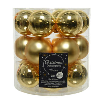 18x stuks kleine glazen kerstballen goud 4 cm mat/glans - Kerstbal