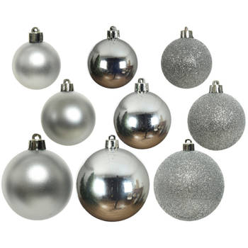 Decoris kerstballen - 26x st - zilver - 6, 8 en 10 cm - kunststof - Kerstbal