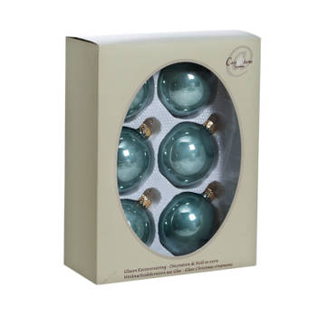 6x stuks glazen kerstballen eucalyptus groen 7 cm glans - Kerstbal