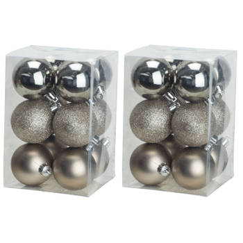 24x stuks kunststof kerstballen champagne 6 cm mat/glans/glitter - Kerstbal