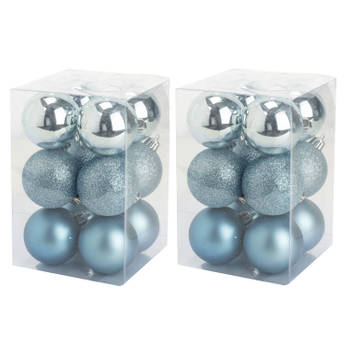 24x stuks kunststof kerstballen ijsblauw 6 cm mat/glans/glitter - Kerstbal