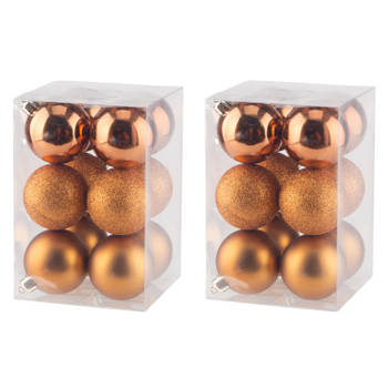 24x stuks kunststof kerstballen oranje 6 cm mat/glans/glitter - Kerstbal