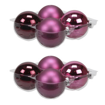 8x stuks glazen kerstballen cherry roze (heather) 10 cm mat/glans - Kerstbal