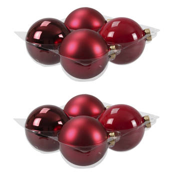 8x stuks glazen kerstballen rood/donkerrood 10 cm mat/glans - Kerstbal