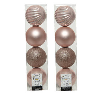 8x stuks kunststof kerstballen lichtroze (blush pink) 10 cm - Kerstbal