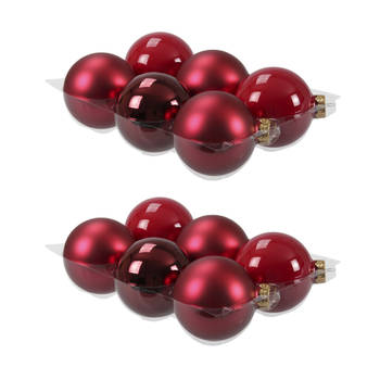 12x stuks glazen kerstballen rood/donkerrood 8 cm mat/glans - Kerstbal