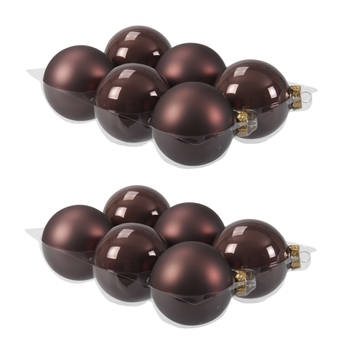 12x stuks glazen kerstballen donkerbruin (chestnut) 8 cm mat/glans - Kerstbal