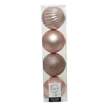 4x stuks kunststof kerstballen lichtroze (blush pink) 10 cm - Kerstbal