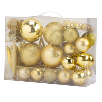 Cosy & Trendy Kerstballen - 53-delig - goud - ornamenten en piek - Kerstbal