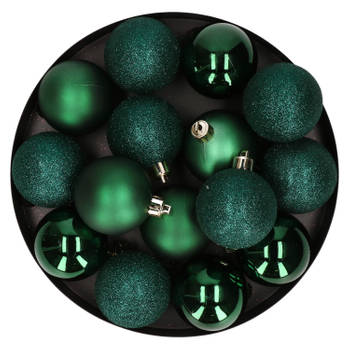 Cosy & Trendy Kerstballen - 12 - donkergroen - mix - 6 cm - Kerstbal