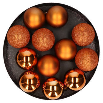 12x stuks kunststof kerstballen oranje 6 cm mat/glans/glitter - Kerstbal