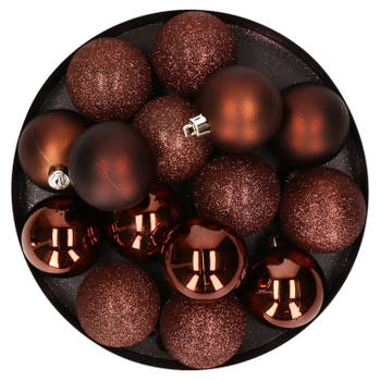 Kerstversiering set kerstballen donkerbruin 6 - 8 - 10 cm - pakket van 62x stuks - Kerstbal