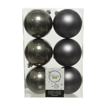 6x stuks kunststof kerstballen antraciet (warm grey) 8 cm glans/mat - Kerstbal