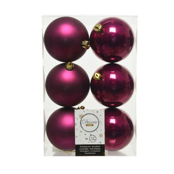6x stuks kunststof kerstballen framboos roze (magnolia) 8 cm glans/mat - Kerstbal