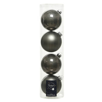 4x stuks glazen kerstballen antraciet (warm grey) 10 cm mat/glans - Kerstbal