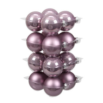 32x stuks glazen kerstballen salie paars (lilac sage) 8 cm mat/glans - Kerstbal